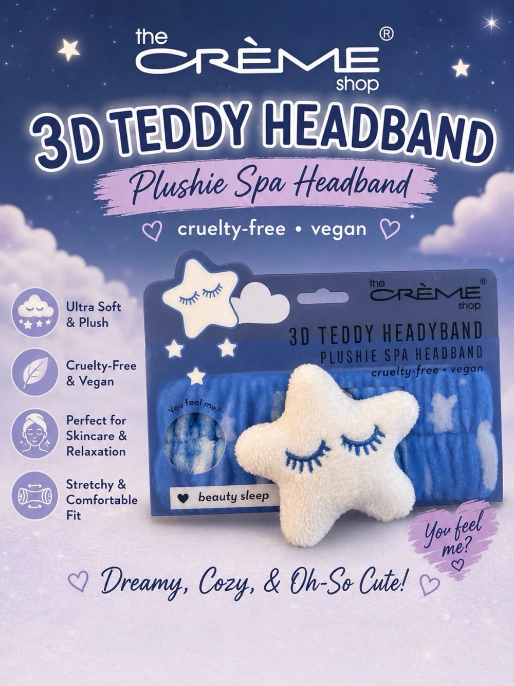 the CRÈME Shop 3D Teddy Plushie Spa Headband - Sleepy Star